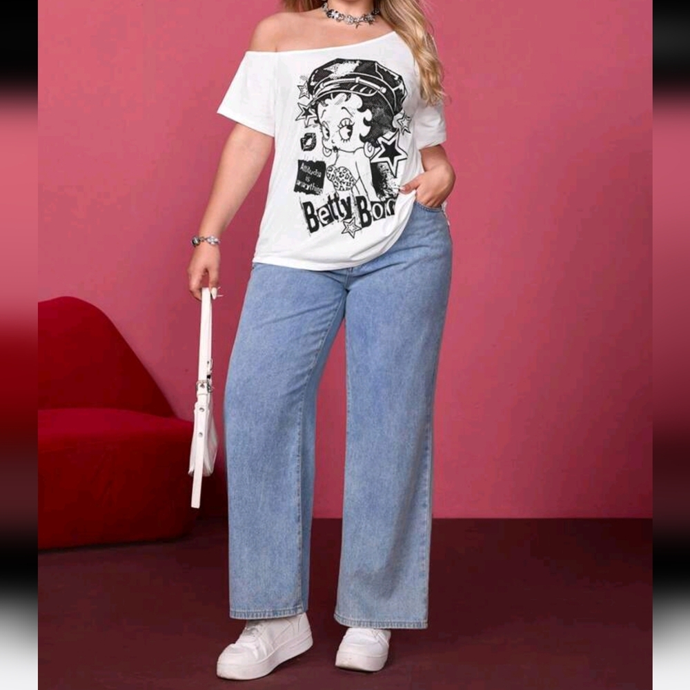 BETTY BOOP Off-Shoulder Blousr